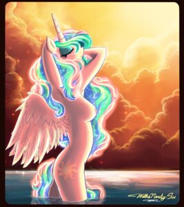 Rating: Questionable Score: 0 Tags: 2013 anthro anthrofied biped breasts cloud cutie_mark e621 equid equine eyes_closed feathered_wings feathers female friendship_is_magic glowing hair hasbro hi_res horn mammal multicolored_hair my_little_pony mythological_creature mythological_equine mythology nipples nude outside princess_celestia_(mlp) solo sparkles standing sunset water wet white_body white_feathers willisrisque winged_unicorn wings User: bunchy7s