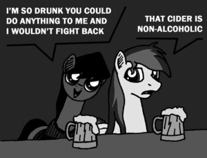 Rating: Safe Score: 0 Tags: 2014 all_fours bar black_clothing black_hair black_sweater black_topwear cider closed-closets-mod closed_closets clothed clothing compression_artifacts container cup dialogue duo e621 english_text equid equine feral fur grey_background grey_body grey_eyes grey_fur grey_hair greyscale hair hasbro leaning_over male mammal monochrome my_little_pony mythological_creature mythological_equine mythology open_mouth pegasus simple_background stein sweater text topwear white_body white_fur wings User: bunchy7s
