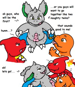 Rating: Explicit Score: 0 Tags: ambiguous_gender bean_bag brown_eyes charmander charmeleon comic dialogue e621 english_text erection eyewear fire flaming_tail generation_1_pokemon genitals goggles green_eyes grey_body group group_sex guil_bunny_(artist) kishin_the_nidoran knot male multiple_scenes nidoran nidoran♂ nintendo orange_body orange_skin penis pink_penis pokemon pokemon_(species) red_body scalie sex simple_background tail text threesome tongue tongue_out trio white_background User: bunchy7s