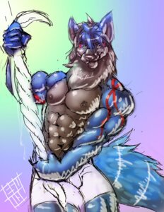 Rating: Questionable Score: 0 Tags: abs anthro big_muscles canid canine clothed clothing e621 holding_object holding_towel kihu male mammal muscular muscular_anthro muscular_male nipples pecs pose smile solo tail topless towel underwear User: bunchy7s