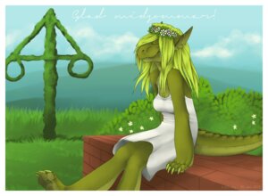 Rating: Safe Score: 0 Tags: 2013 4_toes 5_fingers alliy anthro biped border breasts claws clothed clothing crocodile crocodilian detts dress e621 eyes_closed feet female fingers floral flower flower_crown flower_garland garland green_hair hair head_wreath non-mammal_breasts plant reptile scalie sitting solo sweden toes white_border white_clothing white_dress User: bunchy7s