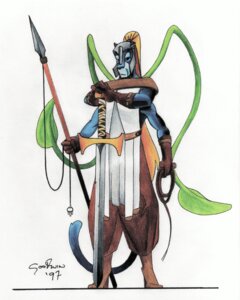 Rating: Safe Score: 0 Tags: 1997 4_arms anthro armor back_tentacles chris_goodwin displacer_beast dungeons_and_dragons e621 hasbro headgear helmet holding_melee_weapon holding_object holding_sword holding_weapon male melee_weapon multi_arm multi_limb polearm simple_background solo spear sword tail tentacles weapon whip white_background wizards_of_the_coast User: bunchy7s