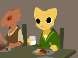 Rating: Safe Score: 0 Tags: 2011 4:3 anthro argonian bethesda_game_studios breasts cleavage clothed clothing digital_media_(artwork) duo e621 eating felid female food graphicsgale_(artwork) happy jewelry katia_managan kazerad khajiit mammal microsoft milk oblivion pendant prequel_adventure quill-weave scalie the_elder_scrolls User: bunchy7s