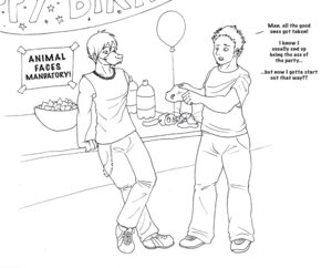 Rating: Questionable Score: 0 Tags: black_and_white comic dialogue duo e621 ear_piercing ear_ring english_text facial_hair human imminent_transformation male mammal mask monochrome party piercing pre-transformation ring_piercing sabretoothed_ermine simple_background text transformative_mask white_background User: bunchy7s