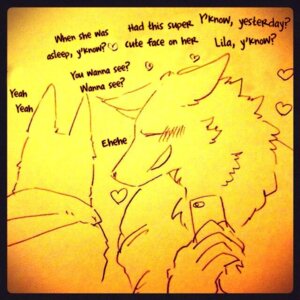 Rating: Safe Score: 0 Tags: 1:1 anthro blush canid canine canis cellphone clothing comic dialogue duo e621 electronics english_text fur hard_translated heart_symbol kemono male mammal phone rolf shirt smile text third-party_edit tight_clothing tight_shirt tight_topwear topwear translated translation_edit wolf yakantuzura zinovy User: bunchy7s