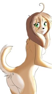 Rating: Questionable Score: 0 Tags: anthro black_nose breasts butt canid canine canis domestic_dog e621 female fur green_eyes looking_aside looking_at_viewer mammal nude paw-prints raised_tail side_view simple_background small_breasts solo tail tan_body tan_fur white_background white_body white_fur User: bunchy7s