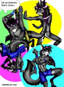 Rating: Safe Score: 0 Tags: anthro blue_eyes canid canine canis clothing dancing e621 english_text looking_at_viewer luka_(artist) luka_(character) male mammal solo tail text thong underwear wolf User: bunchy7s