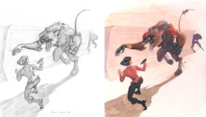 Rating: Safe Score: 0 Tags: 2003 anthro armor black_hair bodily_fluids bottomwear claws clothing court_jones drooling duo_focus e621 fangs felid female graphite_(artwork) group hair holding_object holding_weapon human known_space kzinti leg_wraps looking_back male mammal monochrome pants phaser saliva shadow shirt star_trek teeth toe_claws topwear traditional_media_(artwork) weapon wraps User: bunchy7s