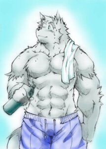 Rating: Safe Score: 0 Tags: 2010 abs anthro beverage biceps biped blue_eyes bodily_fluids bottle bottomwear canid canine canis chest_tuft clothed clothing container e621 food fur grey_body grey_fur grin hi_res joey_(kokuhane) jogging_pants kokukokuboo male mammal muscular muscular_anthro muscular_male pants pecs scar shorts smile solo standing sweat tail topless towel towel_on_shoulder tuft wolf User: bunchy7s