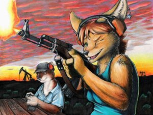 Rating: Safe Score: 0 Tags: 2007 5_fingers aiming ak-47 ak_platform anthro assault_rifle baseball_cap breasts brown_body brown_fur canid canine clothing colored_pencil_(artwork) duo e621 ear_piercing electronics evening eyewear female fingers fire fox fur furniture glasses green_eyes gun hat headgear headphones headwear holding_gun holding_object holding_ranged_weapon holding_weapon kalahari looking_aside looking_at_another male mammal mustelid neck_muscles one_eye_closed otter outside piercing pumpjack ranged_weapon rifle shirt shooting sky table tan_body tan_fur tank_top topwear traditional_media_(artwork) weapon white_body white_fur wink User: bunchy7s