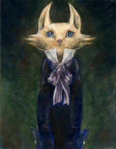 Rating: Safe Score: 0 Tags: abstract_background ambiguous_gender anthro biped blue_eyes clothed clothing cravat domestic_cat e621 eyelashes felid feline felis fur half-length_portrait long_ears long_mouth looking_at_viewer mammal no_sclera pink_nose portrait pupils shirt_cuffs sicklyhypnos simple_background slit_pupils snout solo standing tan_body tan_fur traditional_media_(artwork) User: bunchy7s