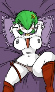 Rating: Explicit Score: 0 Tags: big_breasts blush boots breasts clothed clothing commoddity e621 ear_piercing female footwear gardevoir generation_3_pokemon genitals green_hair grey_nipples hair looking_at_viewer lying mammal nintendo nipples not_furry on_back piercing pillow pokemon pokemon_(species) shoes solo topless vulva User: bunchy7s