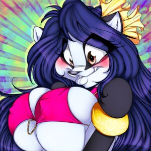 Rating: Questionable Score: 0 Tags: 1:1 2011 accessory anthro armlet badger big_breasts black_body black_fur black_nose blue_hair blush bra breasts brown_eyes bust_portrait cleavage clothed clothing crystal-for-ever digital_media_(artwork) e621 female fiona_black fur hair hair_accessory hair_ribbon heart_jewelry heart_print heart_symbol icon long_hair looking_at_viewer mammal mustelid musteline portrait ribbons solo underwear white_body white_fur User: bunchy7s