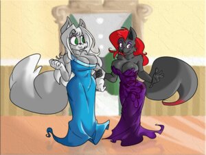 Rating: Safe Score: 0 Tags: anthro big_breasts blue_clothing blue_dress breasts canid canine canis cleavage clothed clothing dress duo e621 female green_eyes hair long_hair mammal missphase purple_clothing purple_dress red_eyes red_hair single_strap single_strap_clothing single_strap_dress smile strapless_clothing strapless_dress tail white_hair wolf User: bunchy7s