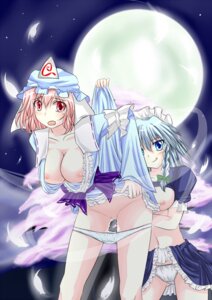 Rating: Explicit Score: 0 Tags: blue_eyes blush breasts dress dress_lift female full_moon moon multiple_females multiple_girls navel night night_sky nipples panties panty_pull pink_hair pussy pussy_juice red_eyes rule34 sakuya_izayoi short_hair sicile_gloria silver_hair skirt skirt_lift sky tongue touhou underwear white_panties yuri yuyuko_saigyouji User: bunchy7s