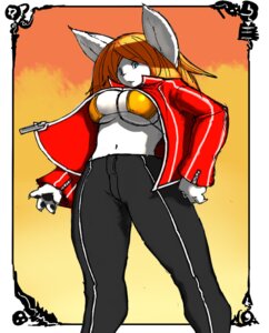 Rating: Safe Score: 0 Tags: anthro big_breasts big_ears biped breasts cleavage clothed clothing e621 female hair lagomorph leporid looking_at_viewer mammal midriff myojinius navel orange_hair rabbit solo standing under_boob User: bunchy7s