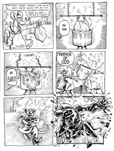 Rating: Safe Score: 0 Tags: 2009 anthro apron biped black_and_white black_eyes border buckteeth clothed clothing comic cooking cooking_pot detailed_background dialogue e621 english_text exclamation_point explosion fire food footwear happy holidays humor male mammal matt_rat meat monochrome murid murine open_mouth rat rodent shoes solo speech_bubble tail teeth text thanksgiving tongue traditional_media_(artwork) turkey_meat watermark white_border User: bunchy7s