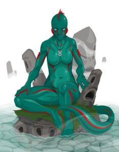 Rating: Questionable Score: 0 Tags: 2012 amphibian anthro blue_eyes breasts darkiron e621 female looking_at_viewer non-mammal_breasts nude salamander solo spines tail tribal water User: bunchy7s