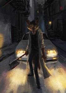 Rating: Safe Score: 0 Tags: absurd_res alley anthro axe blood bodily_fluids canid canine canis car clothing coat creepy drjackal e621 heterochromia hi_res jackal lab_coat light lighting male mammal melee_weapon nissan racoonwolf solo tail tongue tongue_out topwear vehicle weapon User: bunchy7s