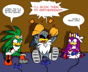 Rating: Safe Score: 0 Tags: accipitrid accipitriform albatross angry anthro arm_on_knee arm_on_leg arm_support avian backward_arm_support beak bent_arm bent_legs bird black_sclera blue_eyes bodily_fluids boots bottomwear chest_tuft clothing controller controller_on_ground cord crossover darkeiya dialogue e621 english_text extended_arm extended_legs eyewear eyewear_on_head female footwear fur game_controller gamecube gamecube_controller gaming gloves goggles goggles_on_head green_body grey_body grey_eyes group handwear hirundinid holding_controller holding_game_controller holding_object jet_the_hawk kerchief kneeling knock-kneed midriff nintendo nintendo_controller on_ground oscine pants passerine planted_leg playing_video_game procellariiform raised_arms raised_hand sega shoes sitting sitting_on_ground sonic_riders sonic_the_hedgehog_(series) storm_the_albatross sunglasses swallow_(bird) sweat text trio tuft wariza wave_the_swallow wired_controller User: bunchy7s