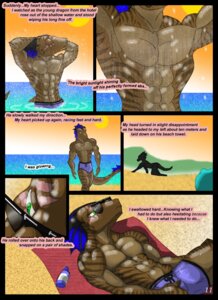Rating: Safe Score: 0 Tags: abs anthro athletic beach biceps bottomwear clothed clothing comic dragon e621 english_text eyewear flexing green_eyes hi_res inner_monologue leiks lying male muscular mythological_creature mythological_scalie mythology never_miss_a_sunrise on_back outside partially_submerged pecs profanity rastaban_coal rastaban_coal_(character) sand scalie scar seaside shorts silhouette sunglasses swimwear tail text thinking topless vein water wet User: bunchy7s