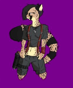 Rating: Safe Score: 0 Tags: 2011 alternative_fashion baltoperrolobo black_clothing black_hair clothed clothing crop_top dog_tags e621 felid female hair hands_in_both_pockets hi_res kneeling leopard mammal midriff militant navel pantherine punk purple_background shirt simple_background solo suspenders tail topwear uniform weapon User: bunchy7s