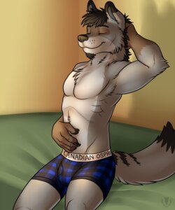 Rating: Questionable Score: 0 Tags: 2013 5_fingers anthro armpit_hair beard bed biceps biped black_body black_fur body_hair boxer_briefs brown_body brown_fur brown_hair brown_nose bulge canada canid canine canis claws clothed clothing digital_media_(artwork) dipstick_tail e621 eyes_closed facial_hair fingers flexing fur furniture gloves_(marking) grey_body grey_fur grin hair hand_behind_head hand_on_belly hi_res inside khaki_(character) male mammal markings multicolored_tail muscular muscular_anthro muscular_male on_bed pattern_clothing paws pecs plaid plaid_clothing portrait short_hair simple_background sitting skimpy smile solo tail tail_markings tartan_underwear three-quarter_portrait topless underwear vallhound watermark wolf User: bunchy7s