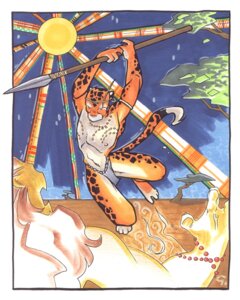 Rating: Safe Score: 0 Tags: 4:5 anthro battle bottomwear chris_goodwin clothed clothing detailed_background e621 felid hi_res jaguar lion loincloth male mammal melee_weapon pantherine polearm solo spear tail toony topless tribal weapon User: bunchy7s
