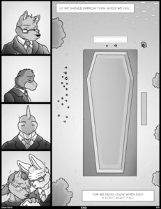 Rating: Safe Score: 0 Tags: anthro avian canid canine coffin comic dnapalmhead e621 eyewear female funeral glasses greyscale group macro male mammal monochrome User: bunchy7s