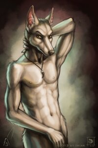 Rating: Questionable Score: 0 Tags: 2013 2:3 abs anthro athletic barbell_piercing biceps biped canid canine canis e621 eyebrow_barbell eyebrow_piercing facial_piercing flexing frown fur hands_behind_head imiak jackal jewelry leaning looking_at_viewer male mammal muscular muscular_anthro necklace nicolas_(imiak) nipples nude pecs piercing pinup pose solo standing white_body white_fur yellow_eyes User: bunchy7s