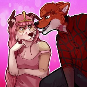 Rating: Safe Score: 0 Tags: 1:1 anthro black_nose breasts brown_body brown_fur brown_hair clothed clothing crown duo e621 female frown fur green_hair grey_body grey_fur hair headgear licking male pink_hair restricted_palette shirt smile solarbyte teasing teeth tiara tongue tongue_out topwear white_body white_fur User: bunchy7s
