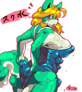 Rating: Questionable Score: 0 Tags: 2011 anthro big_breasts biped blonde_hair blush breasts bulge butt camel_toe canid canine clothing e621 fox fur green_body green_fur gynomorph hair hebiko intersex japanese mammal multi_nipple nipples one-piece_swimsuit pose sasamix solo standing surprised swimwear text tight_clothing User: bunchy7s