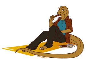 Rating: Safe Score: 0 Tags: 4_toes 5_fingers anthro biped bottomwear breasts clothed clothing conditional_dnp e621 eating feet female fingers jenny_(slither) komodo_dragon lizard monitor_lizard non-mammal_breasts pants reptile satay scalie sefeiren shirt sitting solo tail toes topwear yellow_eyes User: bunchy7s