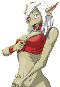 Rating: Questionable Score: 0 Tags: alien big_breasts blush breasts cel_shading clothed clothing dmargo e621 ear_blush female hair long_ears low_res navel non-mammal_breasts purple_eyes scalie shaded solo surprised unknown_artist white_hair User: bunchy7s