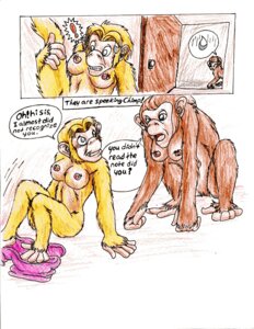 Rating: Questionable Score: 0 Tags: ape breasts chimpanzee comic duo e621 english_text feet female feral fur haplorhine mammal nipples nude pan_(genus) prehensile_feet primate text toes transformation wolfaya User: bunchy7s