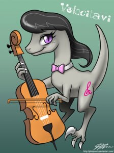 Rating: Safe Score: 0 Tags: 2012 alternate_species black_hair bow_(feature) bow_(stringed_instrument) bow_tie bowed_string_instrument cello claws cutie_mark dinosaur dromaeosaurid e621 female feral friendship_is_magic hair hasbro john_joseco looking_at_viewer musical_instrument my_little_pony octavia_(mlp) playing_music prehistoric_species pupils purple_eyes reptile saurischian scalie simple_background slit_pupils solo string_instrument tail theropod toe_claws velociraptor User: bunchy7s