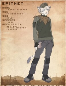 Rating: Safe Score: 0 Tags: 2008 anthro biped blue_eyes boots bottomwear brown_clothing brown_kerchief brown_neckerchief character_description clothed clothing dipstick_tail e621 english_text epithet felid fingerless_gloves footwear forage_cap fully_clothed fur gloves green_clothing green_topwear grey_body grey_boots grey_bottomwear grey_clothing grey_ears grey_footwear grey_fur grey_gloves grey_hair grey_handwear grey_hat grey_headwear grey_markings grey_pants grey_stripes grin hair handwear hat headgear headwear humanoid_hands j_axer kerchief lennox_nirovsk looking_at_viewer male mammal markings multicolored_tail neckerchief neckwear pantherine pants pink_nose shoes short_hair silver_markings silver_stripes smile solo striped_body striped_fur stripes tail tail_markings text tiger topwear url white_body white_fur white_hair year User: bunchy7s