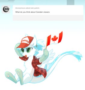 Rating: Safe Score: 0 Tags: 2014 ambiguous_gender ask_blog asphagnum blue_hair canada canadian_flag claws dragon e621 english_text feathered_dragon feathered_scalie feathered_wings feathers feral flag fur green_eyes hair happy mythological_creature mythological_scalie mythology patch_(ask-patch) scalie smile solo tail text tumblr white_body white_fur wings User: bunchy7s