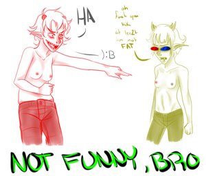 Rating: Explicit Score: 0 Tags: 2girls breasts chubby dialogue female glasses homestuck horns karkat_vantas kisiki laughing ms_paint_adventures multiple_females multiple_girls nipples no_shirt pants pointy_ears rule34 rule_63 sad_face sharp_teeth short_hair sollux_captor source_request text topless troll white_background white_hair white_skin User: bunchy7s