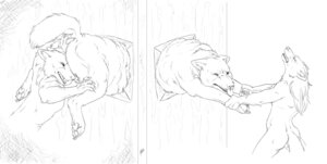 Rating: Safe Score: 0 Tags: ambiguous_gender anthro black_and_white canid canine canis e621 feet fur greyscale group hi_res hindpaw mammal manuka monochrome obese overweight paws sketch stuck tail window wolf User: bunchy7s