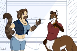 Rating: Safe Score: 0 Tags: 3:2 anthro beverage bottomless breasts canid canid_taur canine canine_taur chatting clothed clothing domestic_cat duo e621 ear_piercing felid feline felis female fox fox_taur male mammal mammal_taur nisharu piercing siamese_cat soda tail taur text User: bunchy7s
