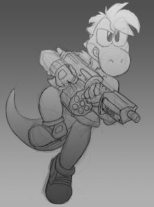 Rating: Safe Score: 0 Tags: 2012 anthro ben_the_dragon biped e621 gun hair jumping male mario_bros monochrome nintendo ranged_weapon reptile scalie simple_background solo weapon yoshi User: bunchy7s