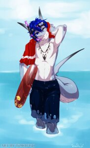 Rating: Safe Score: 0 Tags: anthro aquatic beach blue_body blue_eyes blue_hair blue_skin bottomwear clothed clothing cloud countershading day detailed_background drying e621 eyewear eyewear_on_head fish front_view goggles goggles_on_head grey_body grey_skin hair head_tilt holding_object inflatable jewelry male necklace one_eye_closed orion_(avalon487) outside partially_submerged pool_toy seaside shark short_hair shorts sky smile snorkel solo swim_ring tail text tokifuji topless walking water wet wink User: bunchy7s