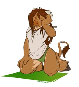Rating: Safe Score: 0 Tags: 2013 anthro awanata_lighthoof biped blizzard_entertainment blush bovid bovine breasts brown_body brown_fur brown_hair clothed clothing conditional_dnp dreamcatcher e621 eyes_closed feathers female fur hair hi_res hooves horn jewelry kneeling mammal necklace nipple_outline panties sefeiren shirt solo tail tail_tuft tauren topwear tuft underwear warcraft User: bunchy7s