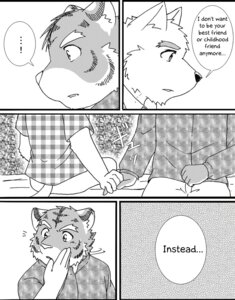 Rating: Safe Score: 0 Tags: anthro canid canine canis comic countershading dialogue domestic_dog duo e621 english_text felid fruitz greyscale hand_holding hard_translated male mammal monochrome pantherine tail text third-party_edit tiger translated translation_edit User: bunchy7s