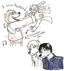 Rating: Safe Score: 0 Tags: anthro canid canine canis colored_pencil_(artwork) e621 fullmetal_alchemist fuzzycoma group heart_symbol human male mammal marker_(artwork) musical_note musical_symbol open_mouth parody roy_mustang symbol traditional_media_(artwork) wolf User: bunchy7s