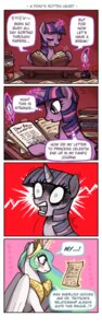 Rating: Safe Score: 0 Tags: book comic e621 emlan english_text equid equine feathered_wings feathers female feral friendship_is_magic fur hair hasbro hi_res horn letter loose_feather mammal multicolored_hair my_little_pony mythological_creature mythological_equine mythology princess princess_celestia_(mlp) purple_body purple_eyes purple_fur purple_hair quill royalty suggestive text twilight_sparkle_(mlp) two_tone_hair unicorn winged_unicorn wings User: bunchy7s