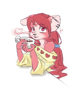 Rating: Safe Score: 0 Tags: 2013 ambiguous_gender anthro bare_shoulders beverage black_nose candy canid canine canis chocolate clothed clothing container cup dessert digital_media_(artwork) domestic_dog dragonfu e621 ear_piercing fabrie food fur hair heart_symbol herding_dog holding_container holding_cup holding_object hot_chocolate jewelry long_hair looking_at_viewer mammal pastoral_dog piercing pink_body pink_fur ponytail red_eyes red_hair simple_background solo sweater topwear welsh_corgi white_background User: bunchy7s