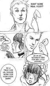Rating: Questionable Score: 0 Tags: agentagnes alternating_focus base_three_layout bdsm black_and_white blockage_(layout) bondage bound chain collar comic dialogue dominant dominant_male duo e621 english_text four_frame_image horizontal_blockage horn human humanoid humiliation male male/male mammal marci monochrome multiple_scenes not_furry shock_collar sketch slave submissive submissive_male text three_row_layout User: bunchy7s