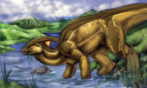 Rating: Safe Score: 0 Tags: 5:3 ambiguous_gender bone_frill brown_body cloud conditional_dnp detailed detailed_background dinosaur e621 eating feral frill_(anatomy) grass hadrosaurid head_crest mountain nude ornithischian ornithopod outside parasaurolophus partially_submerged plant prehistoric_species realistic reeds reptile river scalie sky solo standing tail thick_tail tojo_the_thief water User: bunchy7s